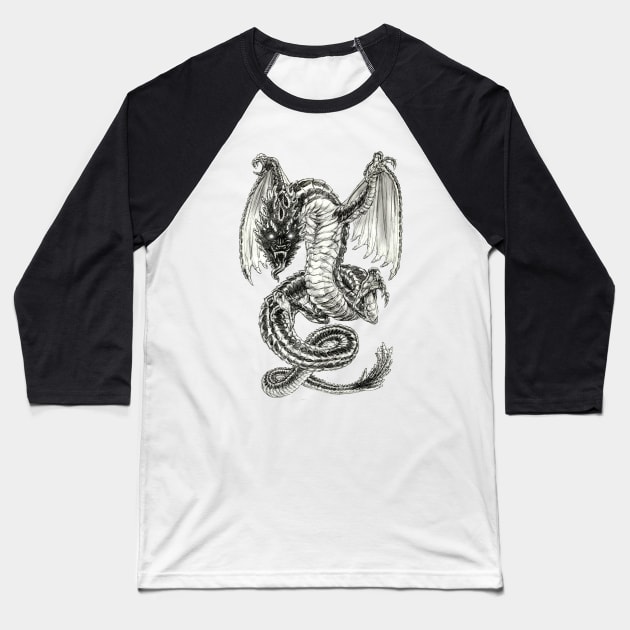 Black Dragon Baseball T-Shirt by AyotaIllustration